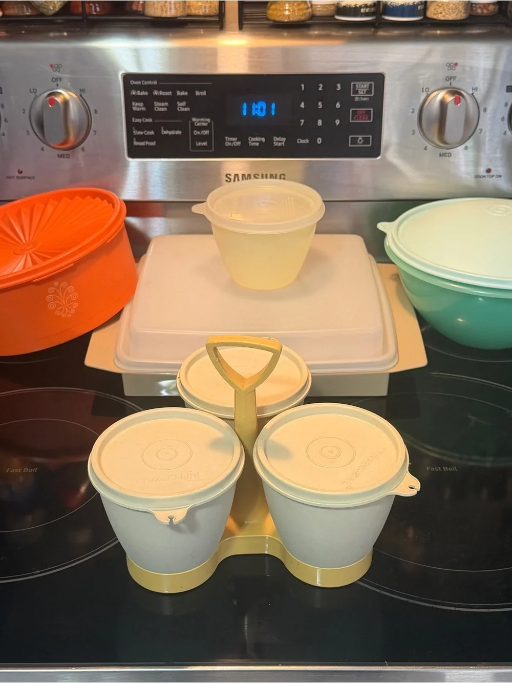 Assorted Tupperware Lot Condiment Caddy Egg Keeper Servalier Lettuce Bowls Lids